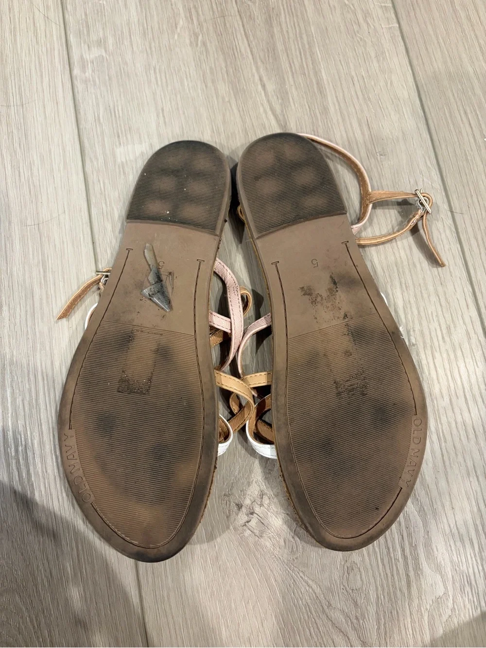 Nude Sandals with Pink and White Straps